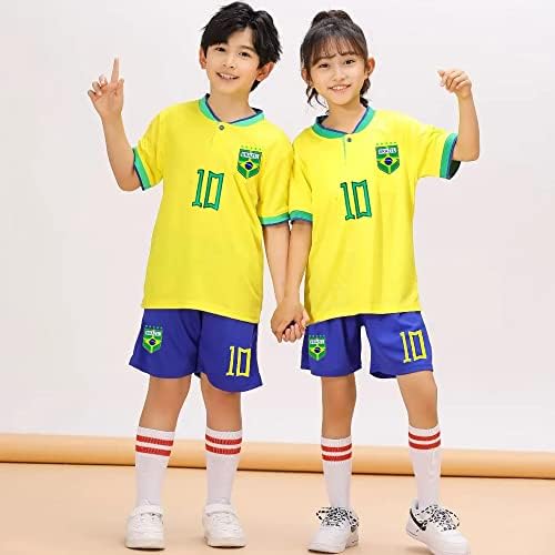 Касмид Бразилски Фудбалски Дрес+Шорцеви Деца 2022 Светско Првенство Нејмар #10 Фудбалски Дрес Сет Спортски Навивачки Кошули За Момчиња/Девојчиња