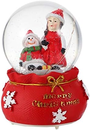 Nuobesty Божиќна снежна глобус смола стакло музички музички револвинг глобус Дедо Мраз бои Променете светло музички кутија Божиќ