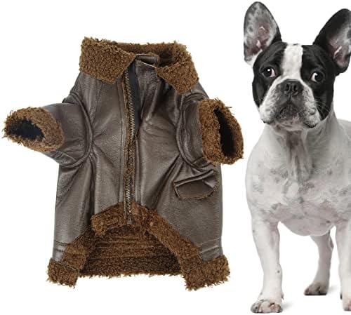 Палто за кучиња OKJHFD, водоотпорна кучиња јакна, кожна јакна кафеава топла плишана есен и зимска јакна за миленичиња за мали средни