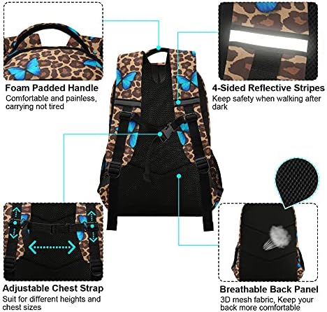 Алаза сина пеперутка леопард гепард печати ранец чанта за жени мажи персонализирани лаптоп лаптоп таблета торба Стилски секојдневен
