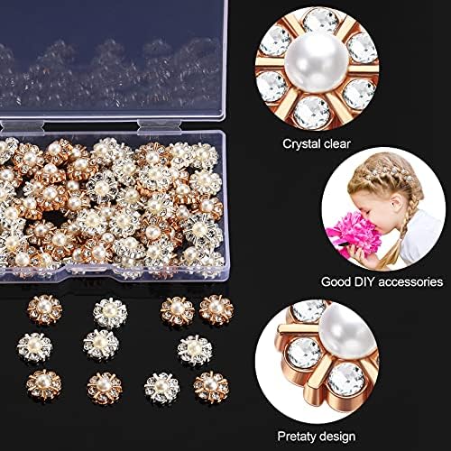 80 парчиња копчиња од бисер од рибиња цветни лакови од бисерни копчиња Rhinestone занаетчиски копчиња Перл кристал DIY копчиња цвет