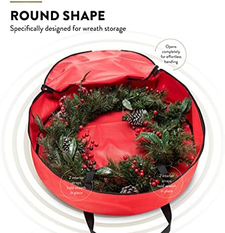 Зобер Премиум Божиќна Торба За Складирање Венци 30 -Контејнер за Складирање со Двоен Патент &Засилувач; Издржливи Рачки, Заштитете