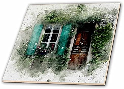 3дроза Убава Куќа Врата И Прозорец Со Бршлен Слика На Акварел-Плочки