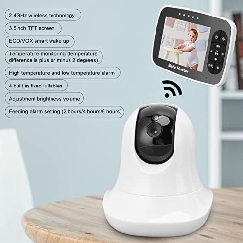Видео Монитор За Бебиња, Паметна Безбедносна Камера СО Зголемување ОД 2X, Инфрацрвена Камера За Надзор На Ноќен Поглед, 3,5 Инчен ТФТ Лцд-Екран,