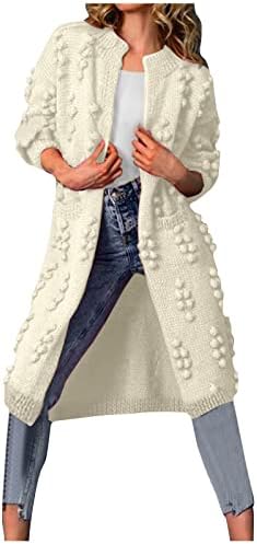 Cokuera жени мода есен цврста боја бучен плетен џеб кардиган дама елегантна каузална лабава отворена предна палто за надворешни работи