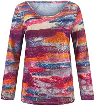Womenените долги ракави врвови модна обична цветна маица за печатење v вратот лабави се вклопуваат блузи 2023 модна лесна маичка