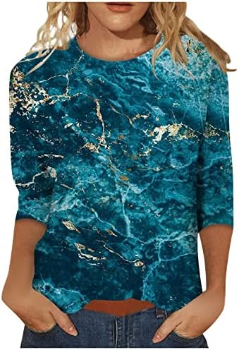 ДОПОКК кошули за жени убава кошула 3/4 ракав плус големина клуб за одмор тенок замотано печатење лабава екипаж кошули блузи