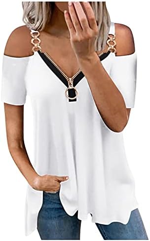 Цветни печатени врвови за жени чипка за чипка против маички со вратот ладно рамо блуза случајно тенок пулвер фустан со маичка маичка туника