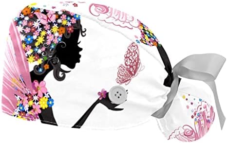 2 Пакувајте ја работната капа на жените со копчиња лента вратоврска од цвет девојка пеперутка самовила розова шема долга коса на коса