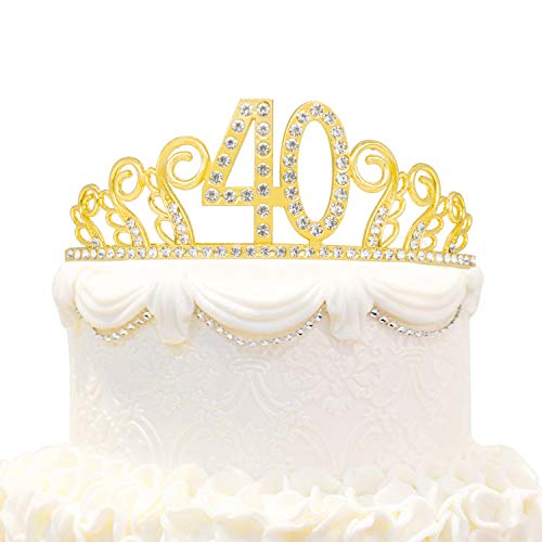 40-ти роденден Тијара и Саш- 40 и чудесна црна сатен сатен и Кристал Тијара Роденденска круна за 40-ти роденденски материјали и украси