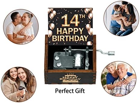 14 -та среќна роденденска музичка кутија - подарок за музички кутии со рачно дрвени кутии за 14 -ти битдеј тинејџерско момче или девојче, пријатели,
