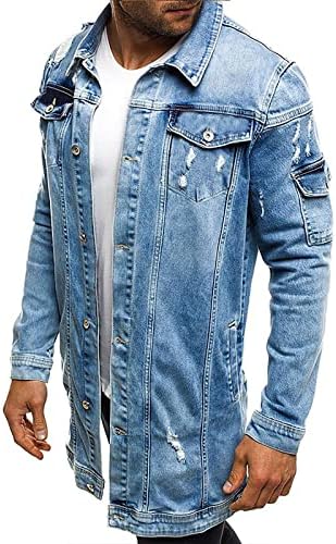 Менс тексас јакна Обичен измиен потресен фармерки палто западно класично гроздобер копче надолу за надворешна облека