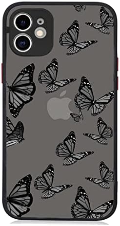 LUOWAN Црна Пеперутка Наменета За Iphone 12 Случај, Проѕирен Мат Хард КОМПЈУТЕР Назад Со Симпатична Пеперутка Печати Дизајн За Жени Девојки