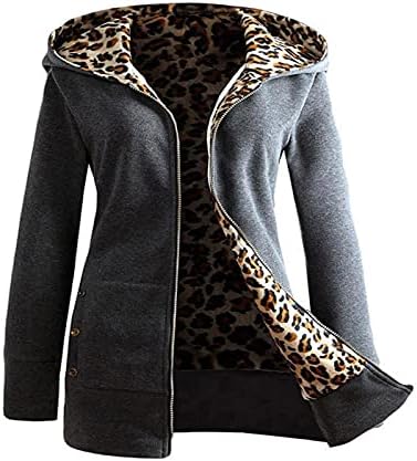 Womenените плус кадифе подебела џемпер со долги ракави со леопард палто палто мода, чувајте топла случајна надворешна облека