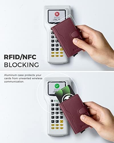 Држач за кредитна картичка на Vulkit Pop Wallet со кожни слотови RFID блокирајќи ја тенок метална картичка кутија