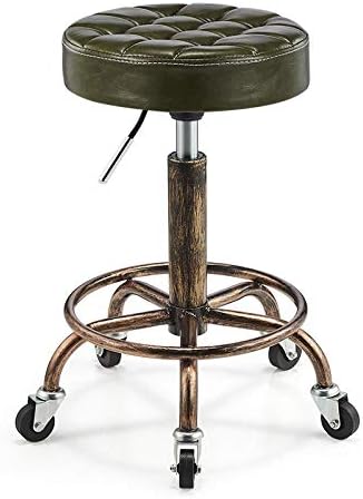 Мали en столици со тркала ， хидрауличен салон столче со зелено PU синтетичко кожено седиште ， прилагодлива висина 48-58 см ， Поддржана тежина