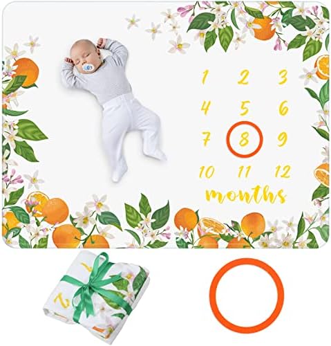 Бебе Месечна Пресвртница Ќебе Персонализирана Табела За Раст На Новороденчиња Малку Слатко Портокалово Ќебе Меко Фланелно Повивање