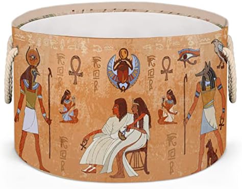 Антички Египет големи тркалезни корпи за корпи за перење алишта со рачки ќебе корпа за складирање за полици за бања за организирање на расадник Хампер момче момче
