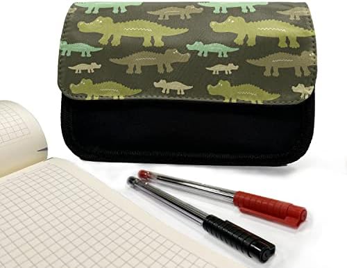 Случајна кутија со молив со алигатор, животни од савана диви, ткаенина пенкало торба со молив со двоен патент, 8,5 x 5,5, Армијата и