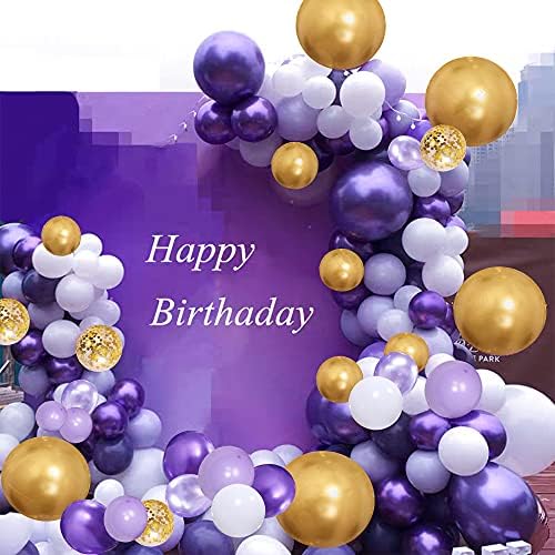 Калиерпарти Виолетова Златна Конфети Латекс Балони-50 парчиња 12 Инчни Златни Конфети Балони и Бели Виолетови Балони За Роденден