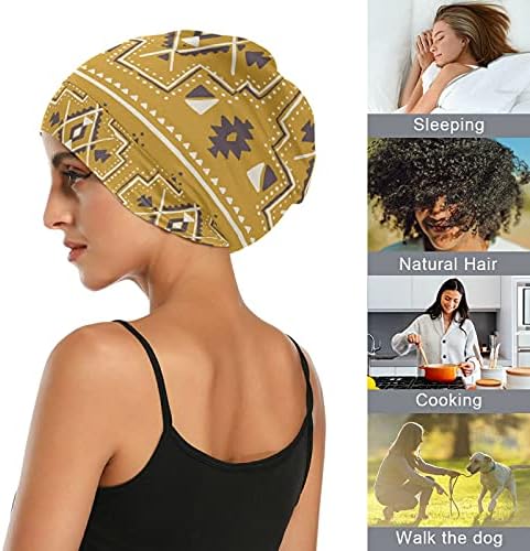 Череп капа за спиење Работа капа за капакот на капачињата за жени шарени жолти боемски геометриски гроздобер капа за спиење Работна капа за коса, облечена во коса, ?