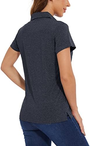 Женски маици со полови кошули со кратки ракави за кратки ракави Брзо сув UPF 50+ Сонце заштита од лесна кошула со 4-копчиња со