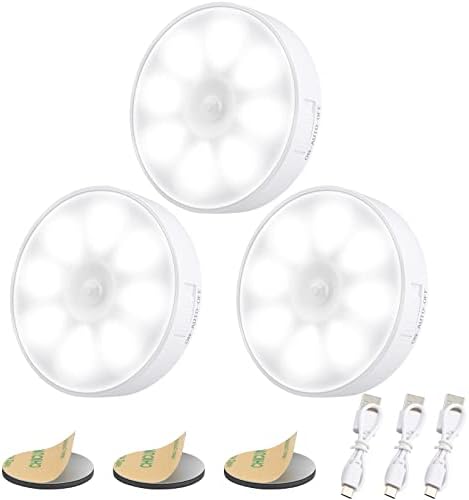 ELECGO 3 Пакет Сензор За Движење Светлина [8 Led Диоди], ПОЛНЕЊЕ LED Ноќно Светло СО USB Кабел И Магнетна Лепенка, 3 Светлосни