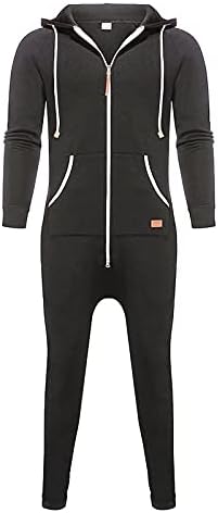 Xiaxogool Mens Hooded Sumpsuts Colution Zip Up One Piece Casual Romper Athtice Onesie Running Jogging Tracksuit со Dockects