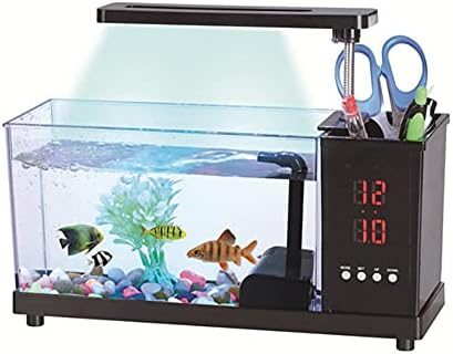 WPYYI мини аквариум риба USB аквариум со LED светло LCD екран на екранот и часовникот риба аквариум резервоари за риба црна/декор