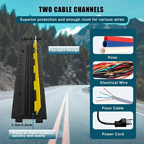 Sgorlds 4 пакет од 2 канали гумен кабел за заштита на кабел рампи со брзина на сообраќај, тешки 11000 bs/5 тон товарање гума