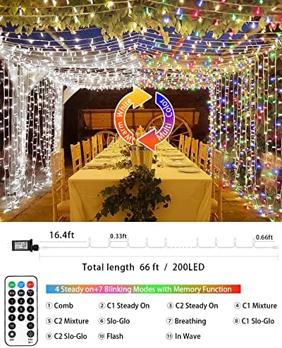 Велигденски пастелни светла, 66ft 200 LED бојата што ја менува велигденската низа светла што се поврзуваат, 11 режими светла на дрвјата со