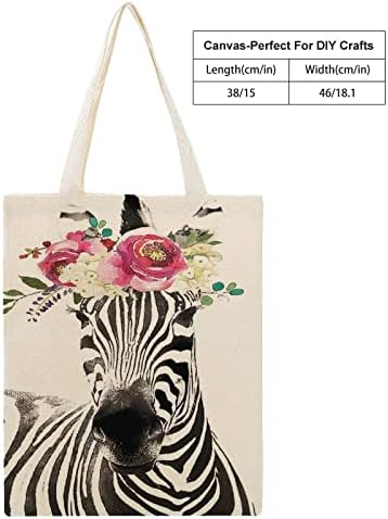 Wengbeauty Canvas tote торба животно зебра со цветен венец рамо торба за еднократно намирници за купување кеси за плажа за ручек за ручек