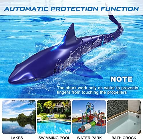 Аомифмик далечински управувач играчки за ајкули за деца, 2x1000mAh RC Boat Inивотинска вода играчки за бања за базен, 4 5 6 7 8-12 годишни