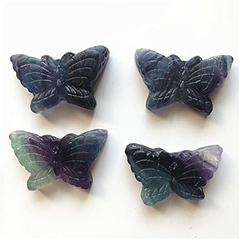 Ruitaiqin Shitu 1 парчиња природен флуорит кристален пеперутка рака врежан скапоцен камен со камења од реики подароци заздравување на природни