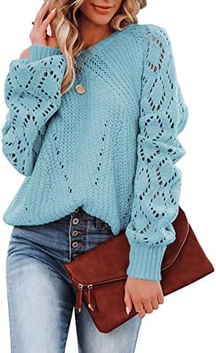 Женски џемпери случајна боја шуплива тркалезна вратот со долг ракав плетен џемпер врат плетена џемпер западна облека