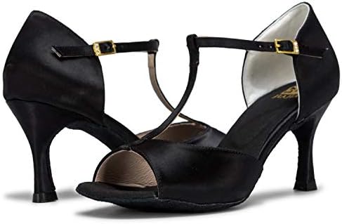 Jiajia 20511 женски сатенски сандали со разгорување пета латински салса перформанси танцувачки чевли