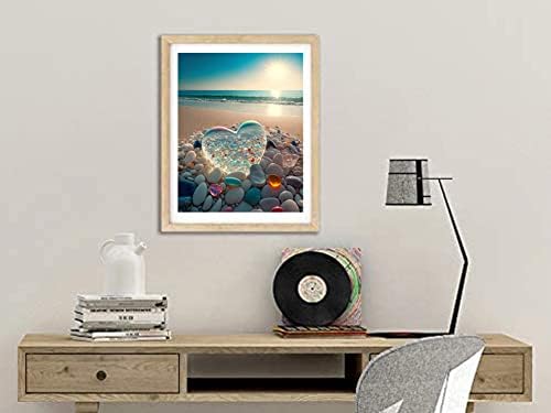Beaudio Love Cite Серија Дијамантски комплети за сликање за возрасни - светло срце на срцев камен на плажа на изгрејсонце - DIY круг целосна