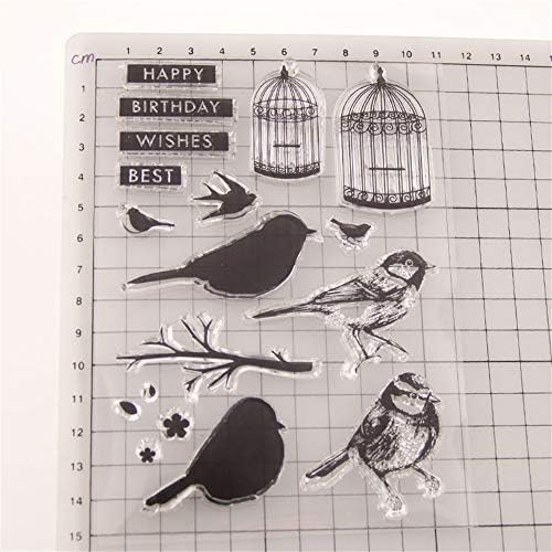 Птици кафез среќен роденден Најдобри желби јасни марки за картички што прават декорации и белешки за гумени марки за занает