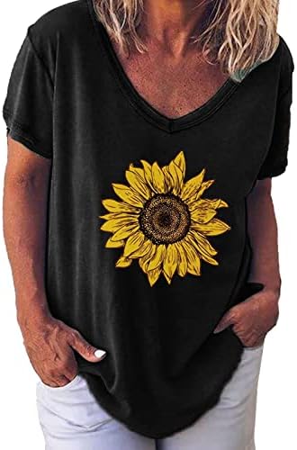 Тинејџерска девојка кошула со кратки ракави блузи маички квадратни сончеви сончоглед цветна графичка опуштена вклопувачка кошула 2023 lv
