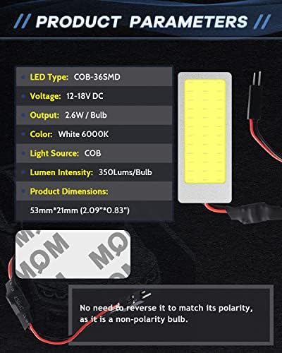 4-Спакувајте Бело 350lums Исклучително Светла Неполарност COB 36-SMD 12V-18V DC LED Светло ЗА Автомобил Внатрешно Осветлување