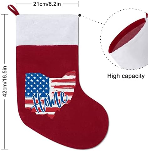 Охајо домашно американско знаме Смешно Божиќно порибување со кратки кадифони манжетни Божиќни чорапи за камин што виси семеен празник