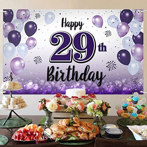 Ласкиер Среќен 29-Ти Роденден Виолетова Голем Банер-Навива на 29 Години Роденден Дома Ѕид Фотопроп Позадина,29-Ти Роденден Декорации.