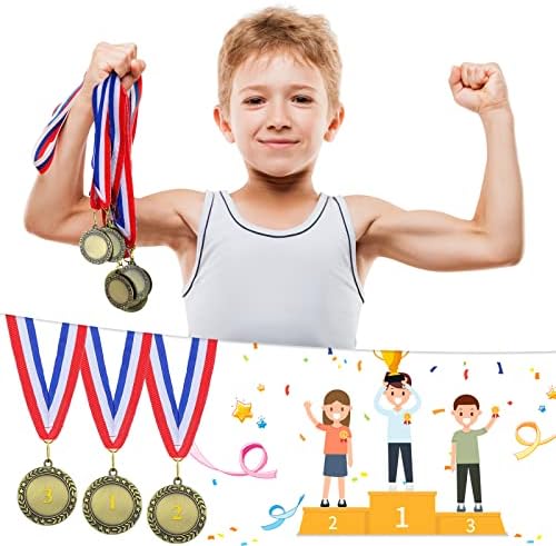 Јункин 24 Парчиња Празно Награда Медали Со Вратот Панделки Направи Свој Медали Комплет 1 Место Медали Навиваат Медали Учество Трофеј Метал Трофеј