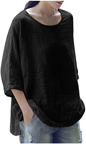 Maseенски моден солиден тркалезен врат лабава 3/4 ракав маица врвови на врвови на врвови на тенок лабав основни врвови