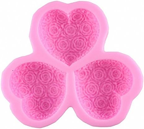 Movelfun 3-розово срце во форма на розово цвет силиконски калап за сапун, лосион бар, бања бомба, свеќа