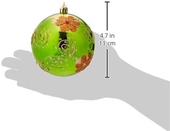 Совршен празник рачно обоени 1-парчиња расипувачки божиќни украси, 3,9-инчи, зелена топка со јаболка со цвеќиња и акрилен дијамант