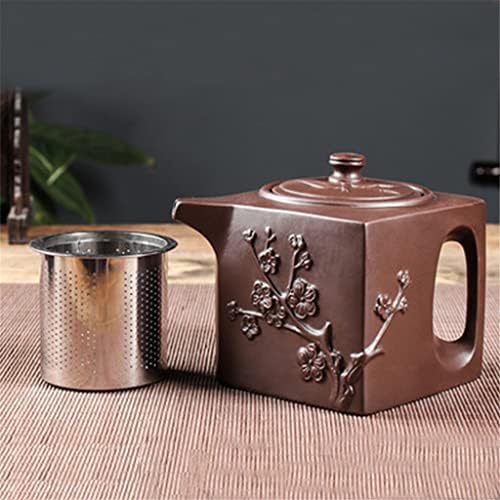 NiceDayfy 730ml виолетова глинеста тенџере од не'рѓосувачки челик чајник чајник со голем капацитет, квадратен сад кунг фу чај сет