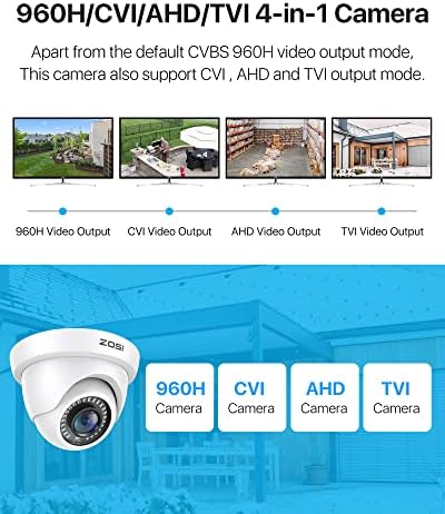 Zosi 2.0MP 1080P 1920TVL HYBRID 4-IN-1 TVI CVI AHD CVBS Security Securitance CCTV Dome Bullet Camera, водоотпорен 80ft IR Day Night Vision For