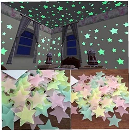 Сврткани starsвезди налепница сјај во темни флуоресцентни wallидни декорации за детска соба за спални соби 50 парчиња