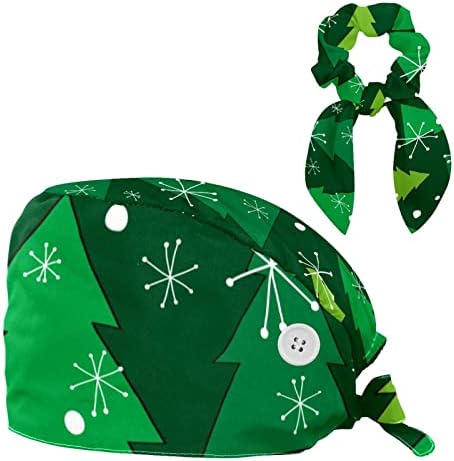 Зелена Божиќна работна капа со копчиња прилагодлива буфантска капа Унисекс чиста капа со лак за коса